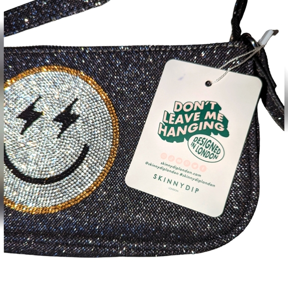 NWT Skinny Dip London Sparkly Black with Silver Happy ⚡⚡Face Purse - Picture 4 of 16